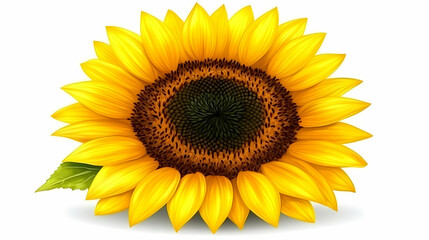 Fototapeta premium Sunflower blossom, bright yellow petals, white background, summer