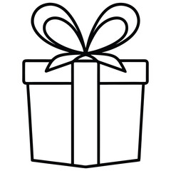 Gift Box Outline Icon Black and White Vector. Black line art gift box, surprise, celebration, birthday, holiday, festive, Christmas, anniversary on white background