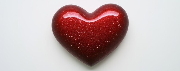 Obraz premium Red glittery heart on white background, symbol of love and romance. Valentine's day concept