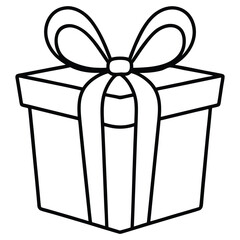 Gift Box Outline Icon Black and White Vector. Black line art gift box, surprise, celebration, birthday, holiday, festive, Christmas, anniversary on white background