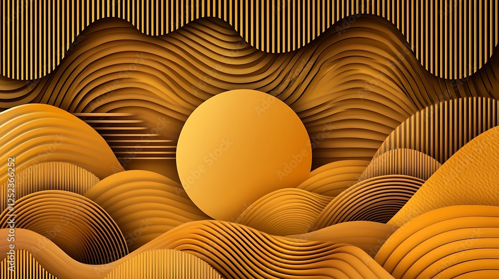 Poster abstract gold waves and curving lines pattern design