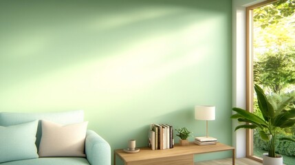 Modern Interior Design Cozy Living Room with Sunlight. Generative AI