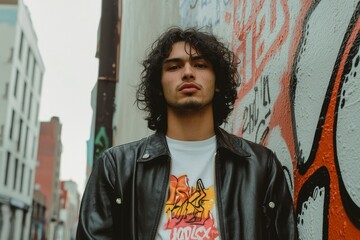 Obraz premium Stylish young man poses in an urban setting, fashion and street style photography