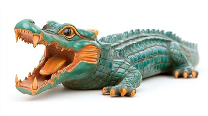 Detailed Handcrafted Alligator Figurine on White Background. Generative AI