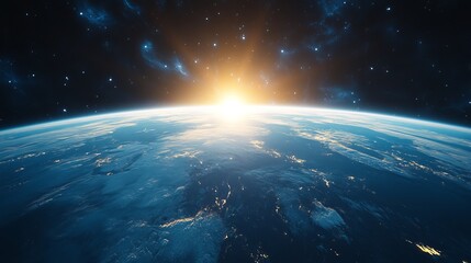 Obraz premium Breathtaking View of Earth from Outer Space Capturing Its Majestic Blue Oceans Green Landmasses and White Cloud Patterns in a Vast Cosmic Setting Evoking Wonder and Appreciation for Our Planet