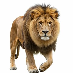 Obraz premium Side view of a Lion walking, looking at the camera, Panthera Leo, 10 years old, isolated on white 