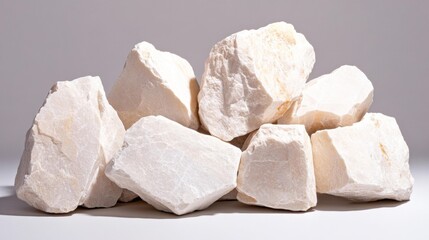 Natural Chalk Rocks Displayed on a Simple Grey Background. Generative AI