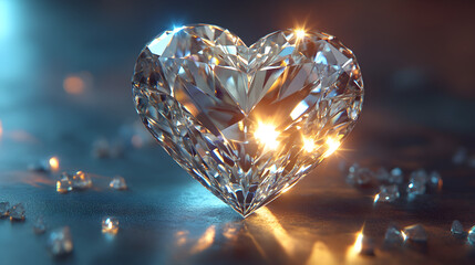 Fototapeta premium A heart-shaped diamond character shining brightly