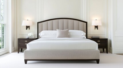 Fototapeta premium Elegant Transitional Bedroom Design with Soft Neutral Tones