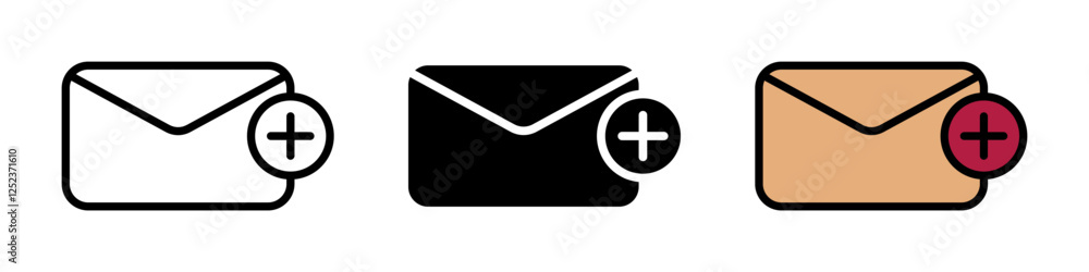 Poster envelope plus icon set, add message symbol. modern design isolated on white background