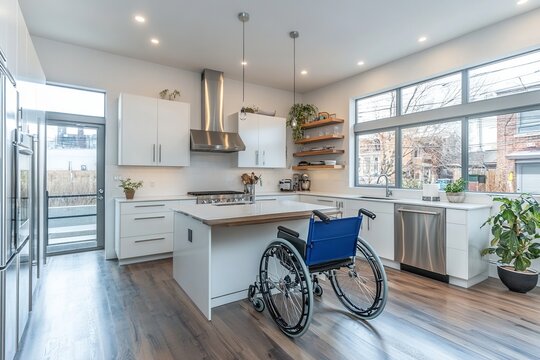 Accessible Modern Kitchen Design: Wheelchair-Friendly Features and Stylish Aesthetics in a Contemporary Home