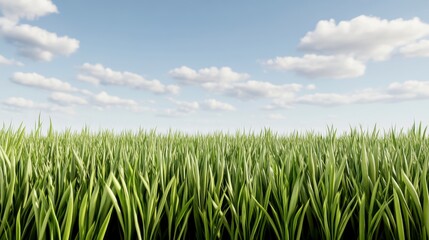 Obraz premium Lush Green Grass Field Under a Partly Cloudy Blue Sky
