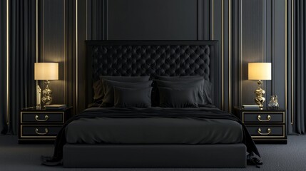 Elegant Black and Gold Bedroom Design in Sophisticated Palette