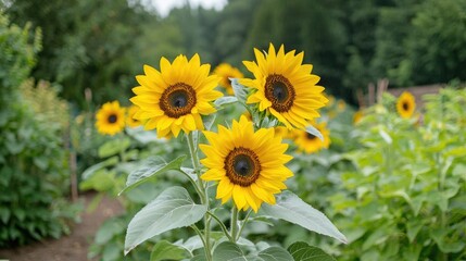 Sunflowers blooming in a garden, summer day