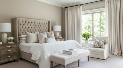 Sophisticated Neutral Palette Bedroom with Elegant Furnishings