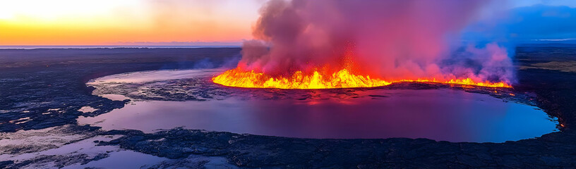 Naklejka premium Fiery sunset lava lake