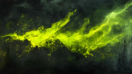 Vibrant Green Abstract Art with Dynamic Swirls and Splashes