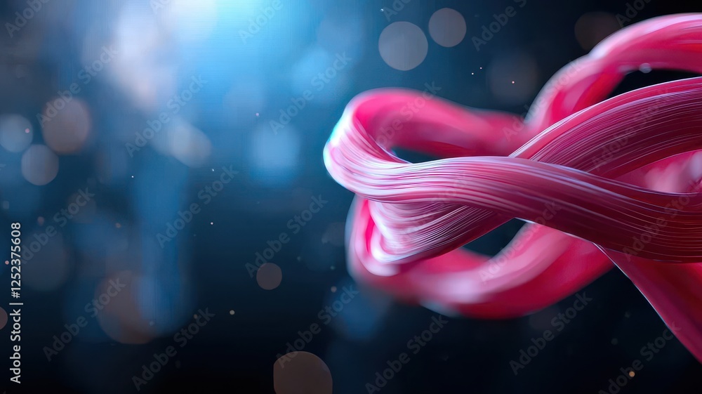 Poster a vibrant, swirling ribbon of red material glows against a dark background, creating an ethereal and