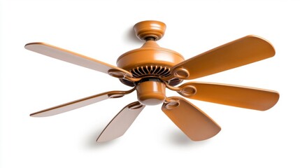 Vintage style ceiling fan with five orange blades and circular motor. Generative AI