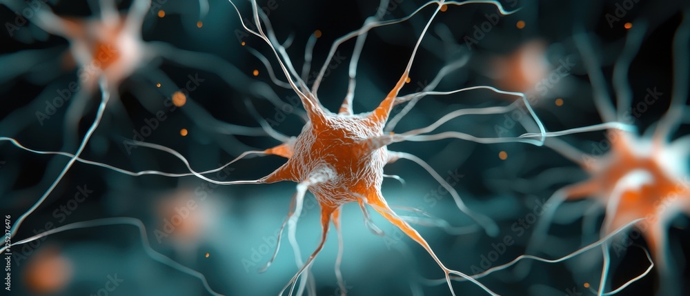 Poster a close-up view of neurons, showcasing their intricate structures and connections, illustrating the 