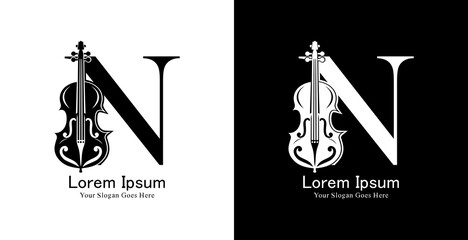 logo design in the shape of a violin combined with the letter N © Yohanes