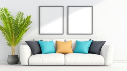 Contemporary Home Interior with Dual Framed Wall Art. Generative AI