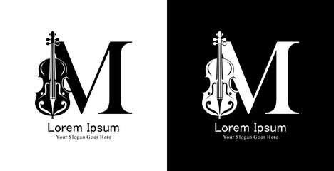The logo design is in the shape of a violin combined with the letter M © Yohanes