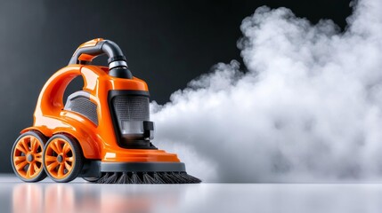 Fototapeta premium Powerful Steam Cleaning Vacuum in Dynamic Smoke Background. Generative AI