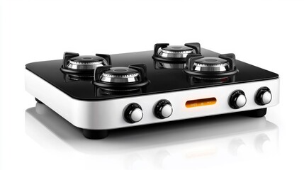 Fototapeta premium Modern Gas Stove with Four Burners on White Isolated Background. Generative AI