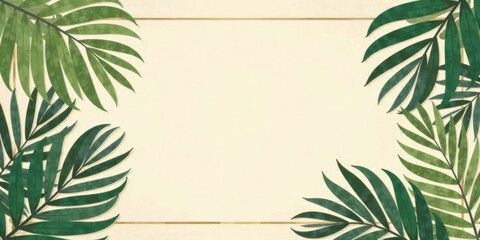 Elegant Tropical Leaf Frame with a Creamy Background Ideal for Invitations and Announcements