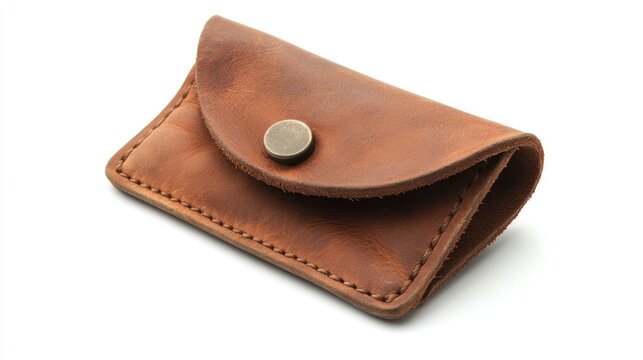 Handmade leather key holder, studio shot, white background, craft