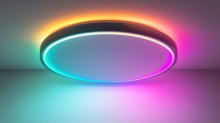 Obraz premium Colorful LED ceiling light, modern room, vibrant glow, background wall, interior design