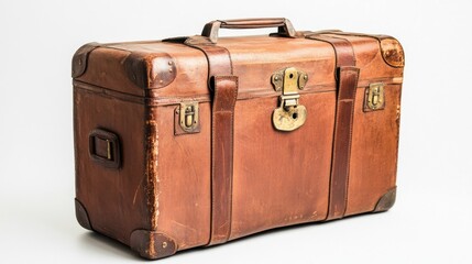 Vintage leather suitcase, travel, studio background, nostalgic journey
