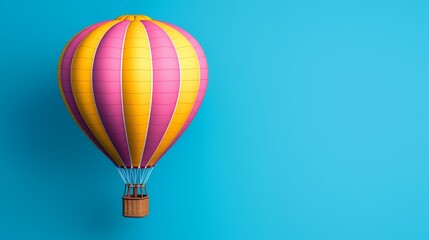 Pink and Yellow Hot Air Balloon on Blue Background