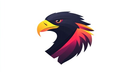 Fototapeta premium Majestic eagle head profile, vibrant colors, white background, logo design