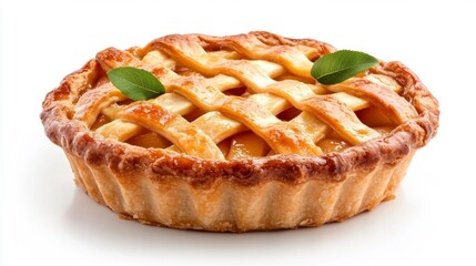 Golden Apple Pie with Lattice Crust on Isolated White Background. Generative AI