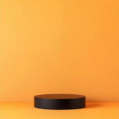 Minimal podium with bat silhouettes flying overhead, orange and black color scheme for a Halloween mockup