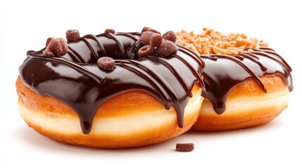 Delicious Chocolate Covered Donuts with Toppings. Generative AI