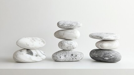 Fototapeta premium Balanced stones on white background, zen concept, spa relaxation