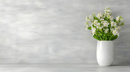 Fototapeta premium White flowers vase grey wall background