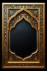 An ornate golden frame featuring geometric patterns, perfect for Ramadan designs, invitations, or any elegant decor, providing ample space for text.