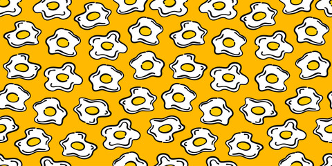 Fototapeta premium Doodle Fried Eggs Pattern background. doodle Fried eggs seamless pattern. Seamless fried egg pattern background.