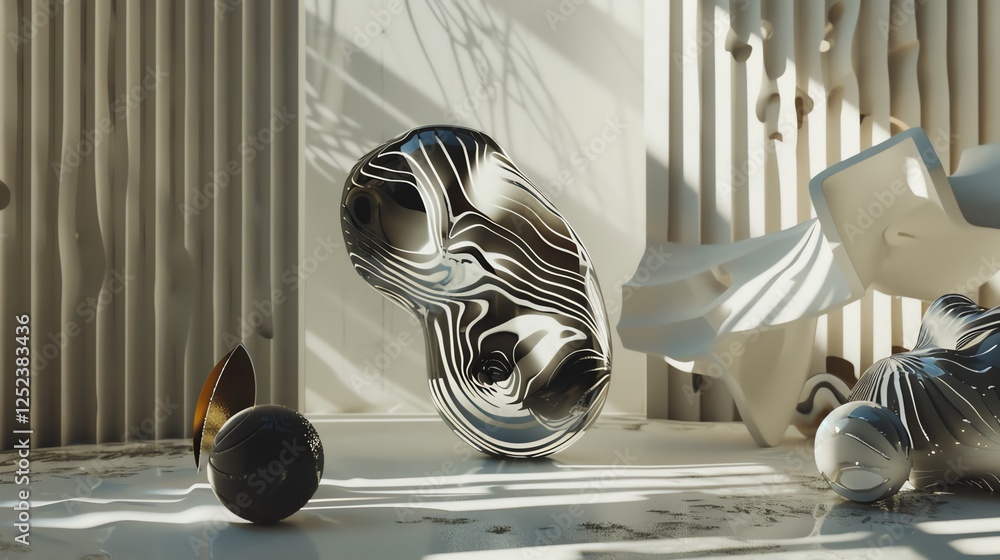 Aufkleber abstract 3d render of geometric shapes in a modern setting.