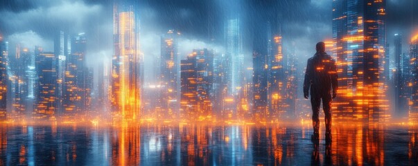 Futuristic Digital Background with Abstract Geometric Forms and Vibrant Lighting for Technology and Data Visualization