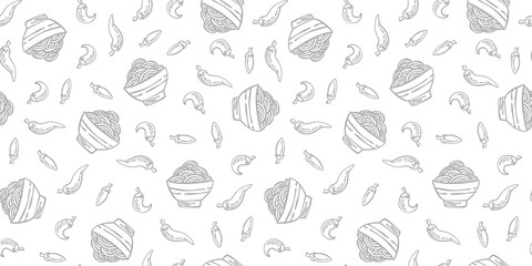 doodle Noodle pattern background. Japanese food line art pattern background. noodles theme pattern background.