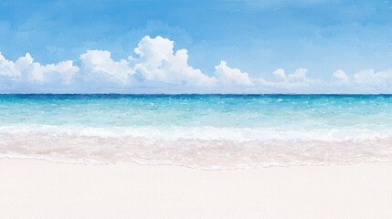 Obraz premium Tropical beach scene, calm waves, sunny day, perfect vacation, postcard image