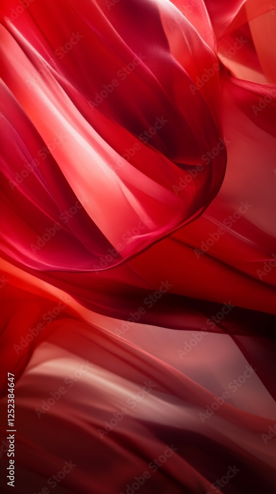 Aufkleber Flowing red fabric texture with light and shadow play, artistic abstract composition