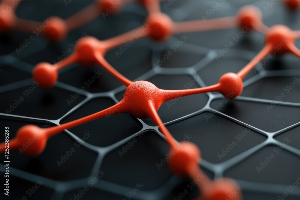 Aufkleber a close-up of a molecular structure featuring interconnected nodes, illustrating a network of red at
