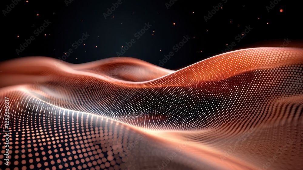 Poster a stunning abstract landscape of flowing waves, illuminated with vibrant colors and intricate patter