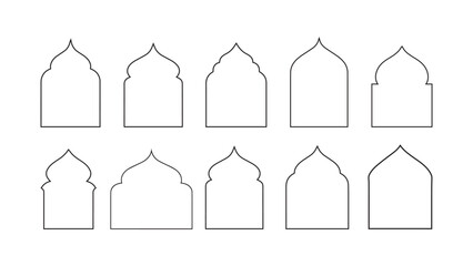 Set of black and white vector silhouettes of Islamic window